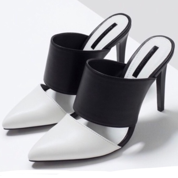 Zara Shoes - Zara Black White Pointed High Heels Mules/Slides